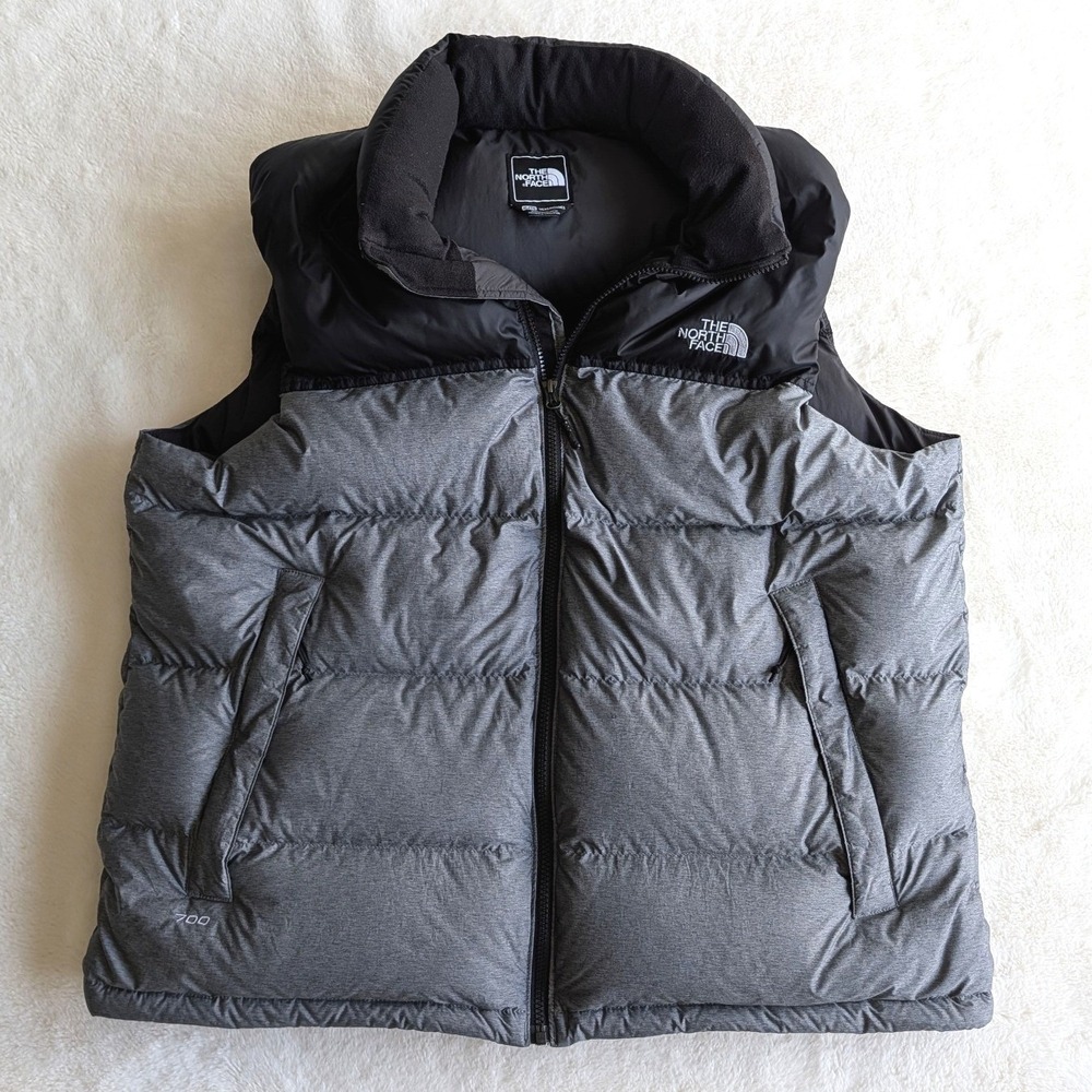 The North Face Nuptse 700 Puffer Vest Mens XL Grey Black Down Insulated